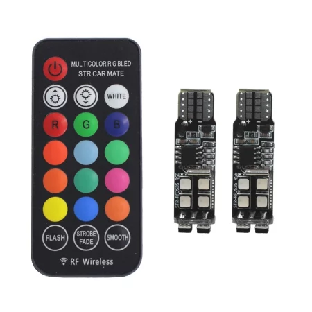 RGB T10, W5W LED-pære, farvejusterbar, med RF-driver