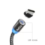 Magnetisk Type-C kabel, grå, 1m, blå selvlysende ende