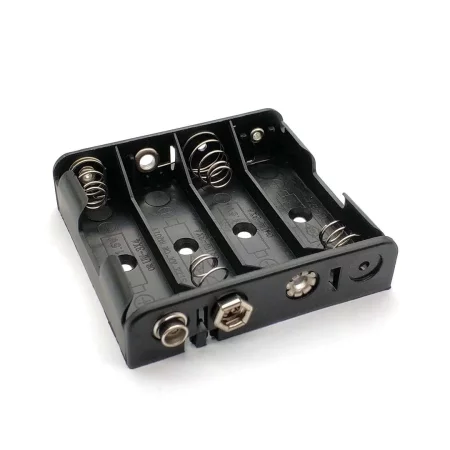 Battery box for 4 AA batteries, 6V with 9V battery base, flat