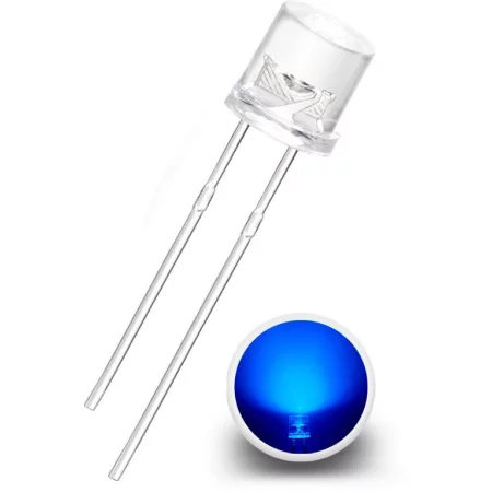 LED à face plate 5mm transparente, bleue, AMPUL.eu
