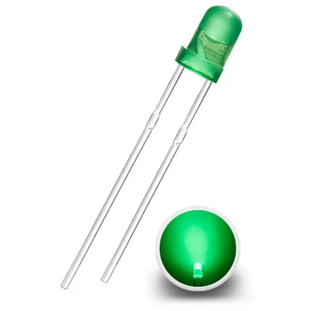 Dioda LED 3mm, zielony dyfuzor, AMPUL.eu