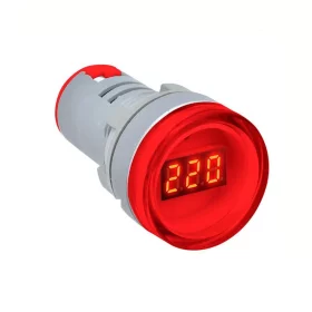 Digitalt voltmeter cirkulært 22mm, 60V - 500V AC, rødt, AMPUL.eu