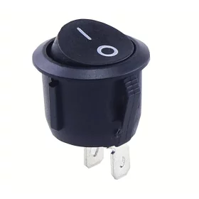 Černý kolébkový vypínač kulatý KCD1, 19mm, 250V/6A