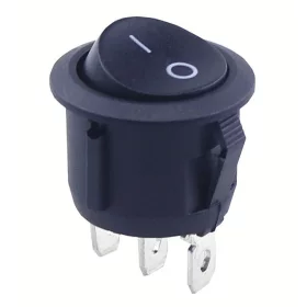 Černý kulatý kolébkový vypínač KCD1 19mm 250V/6A 3-pin