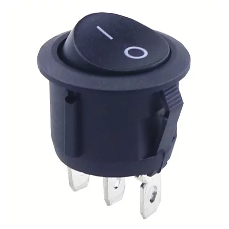 Černý kulatý kolébkový vypínač KCD1 19mm 250V/6A 3-pin