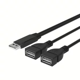 Répartiteur USB 2.0 noir, 1x données + 2x alimentation, 18 cm