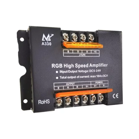 Amplificador para tiras LED RGB, 3x10A, 5V-24V, AMPUL.eu
