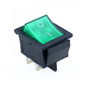 Rocker switch rectangular with backlight KCD4, green 250V/15A