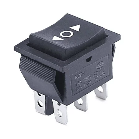 Vippekontakt rektangulær KCD4, ON-OFF-ON, pile, sort 250V/15A