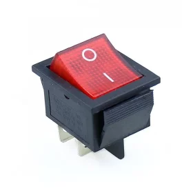 Kolébkový vypínač obdélníkový s podsvícením KCD4, červená
