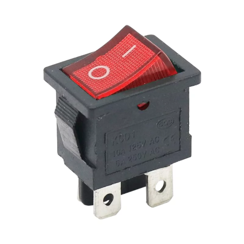Rectangular rocker switch with backlight, KCD1 4-pin, red 250V/6A