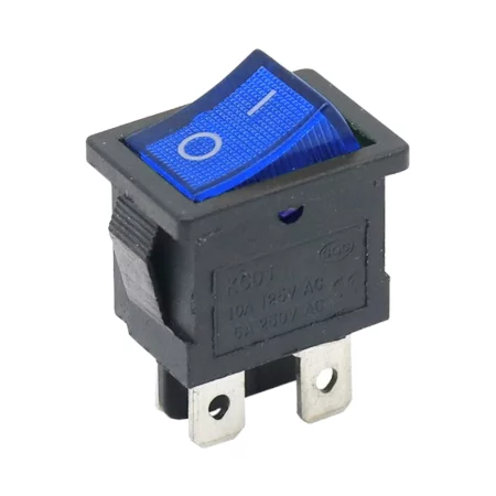 Kolískový vypínač obdĺžnikový s podsvietením, KCD1 4-pin, modrý