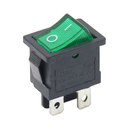 Rocker switch rectangular with backlight, KCD1 4-pin, green