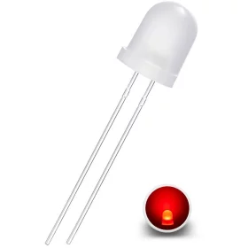 LED dióda 8mm, Piros diffúz tejszerű, AMPUL.