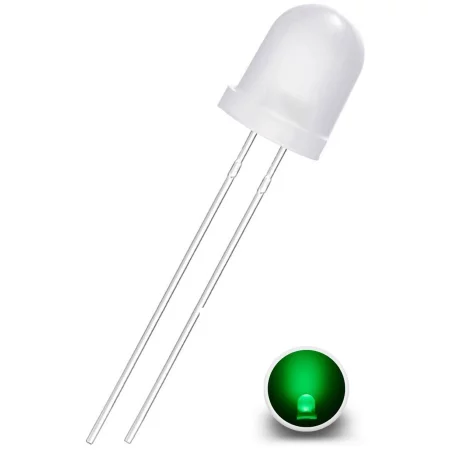 Diodo LED 8mm, Verde lechoso difuso, AMPUL.