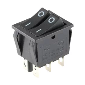 Double rectangular rocker switch, black 250V/15A, AMPUL.eu