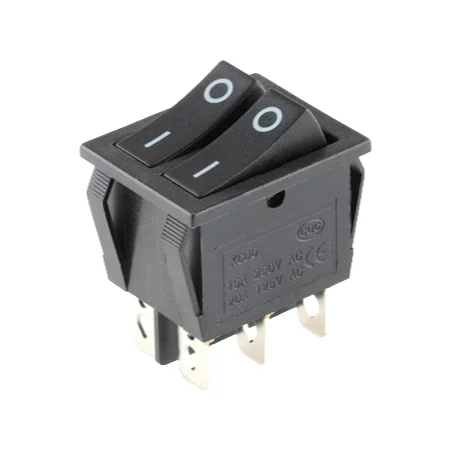 Double rectangular rocker switch, black 250V/15A, AMPUL.eu