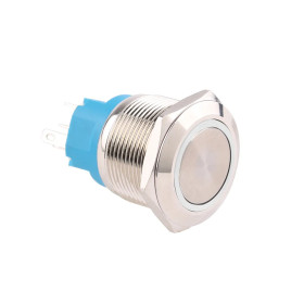 Spínač kovový s aretací, stříbrný, průměr 25mm s IP65