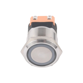 Metal switch with latch, silver, diameter 25mm, 20A, IP67