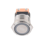 Illuminated metal switch with locking (remains closed when pressed), for hole diameter 22mm with working voltage 12-24V DC, 110-230V AC.
