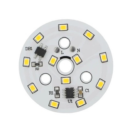 LED modul okrogel 7W, ⌀50mm, 220-240V AC, bel | AMPUL.eu