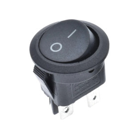 Černý kulatý kolébkový vypínač KCD1-224 s průměrem 19mm
