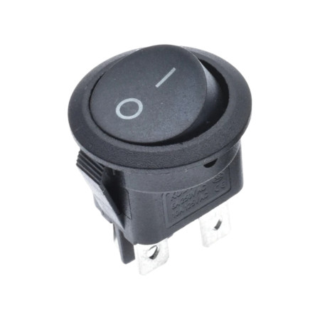 Černý kulatý kolébkový vypínač KCD1-224 s průměrem 19mm