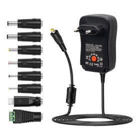 Adattatore alimentazione regolabile 3-12V DC, 30W con connettori