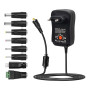 Regulowany adapter gniazda z opcją napięcia wstecznego i zakresem od 3 V do 12 V DC. 8 wymiennych złączy.