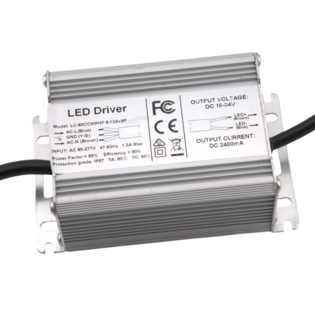 Power supply for 80W LED, 18-34V, 2400mA, IP67, AMPUL.eu