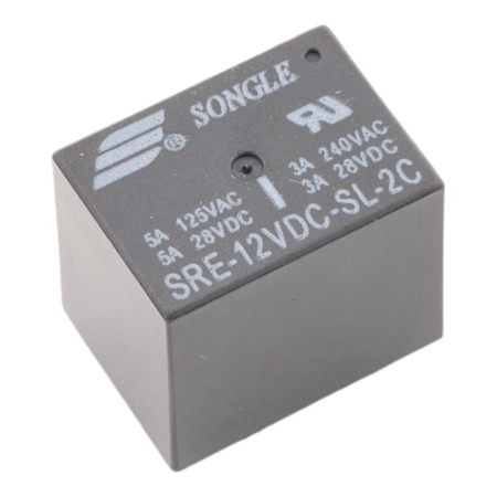 Relä SRE-12VDC-SL-2C, 12V DC/240V AC, 28V DC 5A, AMPUL.eu