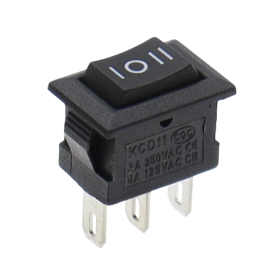 Comutator basculant dreptunghiular KCD1-101, ON-OFF-ON, negru