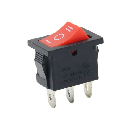 Červený kolébkový vypínač KCD1-101 ON-OFF-ON 250V