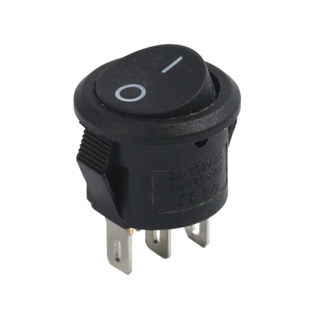 Okrugla preklopna sklopka KCD1, 15mm, 3-pinska, crna