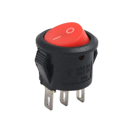 Červený kulatý kolébkový vypínač KCD1 15mm s aretací