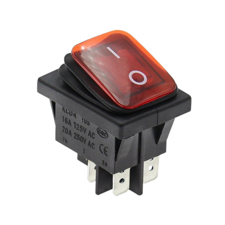 Rocker switch rectangular with backlight KCD4, IP65, 250V/16A