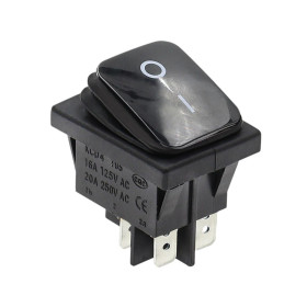 Černý kolébkový vypínač obdélníkový KCD4 s ochranou IP65