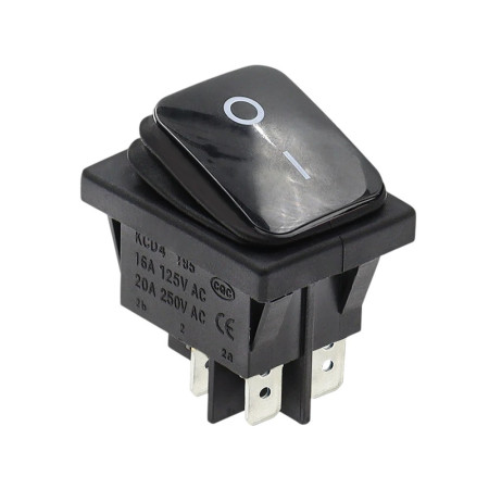 Černý kolébkový vypínač obdélníkový KCD4 s ochranou IP65