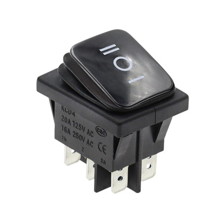 Černý kolébkový vypínač KCD4 ON-OFF-ON s krytím IP65