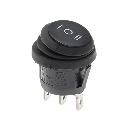 Kulatý kolébkový vypínač KCD1 ON-OFF-ON IP65 250V