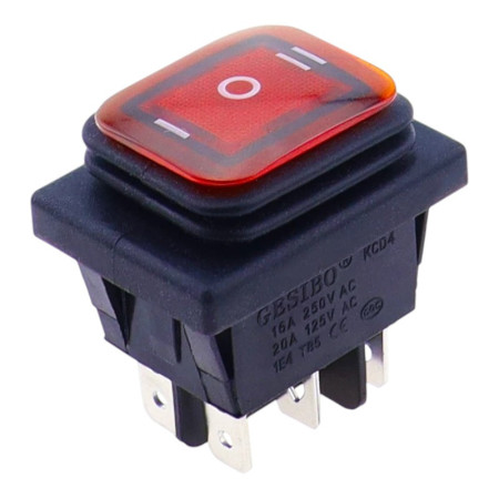 Rocker switch rectangular with backlight KCD4, ON-OFF-ON, IP65
