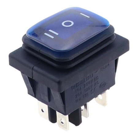 Rocker switch rectangular with backlight KCD4, ON-OFF-ON, IP65