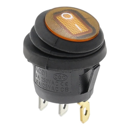 Round rocker switch with backlight KCD1, ON-OFF, IP65, 250V/6A