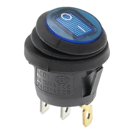 Round rocker switch with backlight KCD1, ON-OFF, IP65, 250V/6A