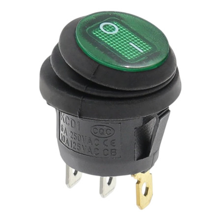 Round rocker switch with backlight KCD1, ON-OFF, IP65, 250V/6A