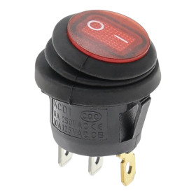 Round rocker switch with backlight KCD1, ON-OFF, IP65, 250V/6A