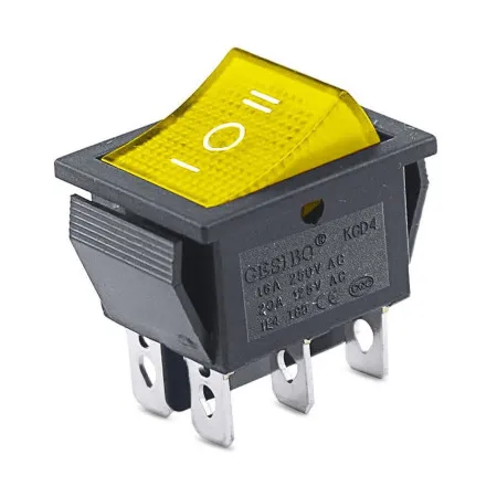 Rocker switch rectangular with backlight KCD4, ON-OFF-ON, red
