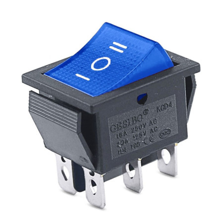 Rocker switch rectangular with backlight KCD4, ON-OFF-ON, red