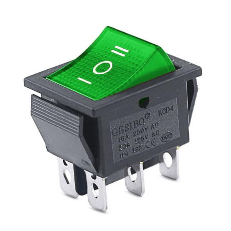 Kolébkový vypínač KCD4 s podsvícením ON-OFF-ON 250V