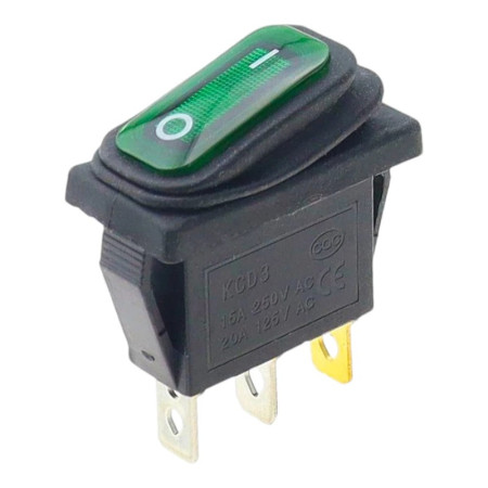 Kolébkový vypínač obdélníkový s podsvícením KCD3 250V 15A